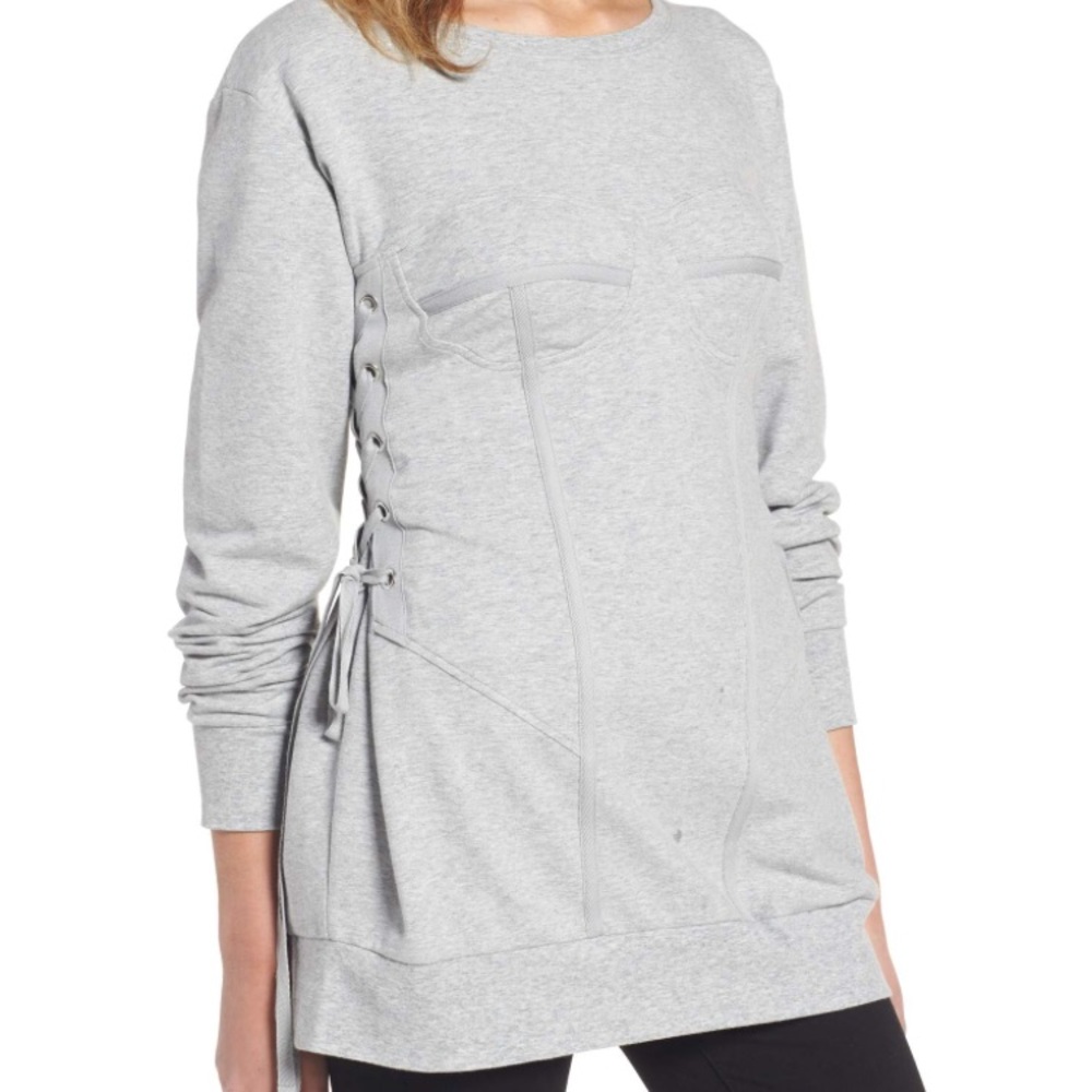 Trouve Light Gray Lace-Up Side Sweatshirt - Women